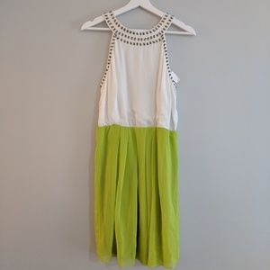 Green and white dress